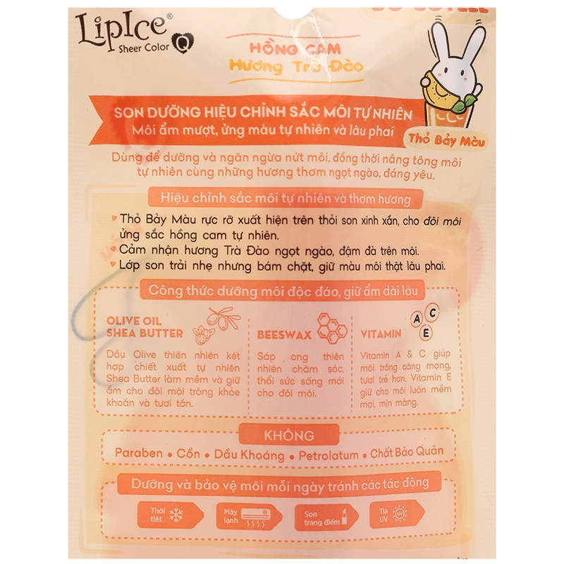 Son dưỡng môi Lipice Sheer Color Peach Tea dưỡng môi và hiệu chỉnh sắc môi thỏi 2,4g - 3